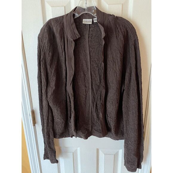 Chico's Womens Open Front Collared Fukuro Cardigan Sweater Brown Sz 1 - Picture 6 of 6
